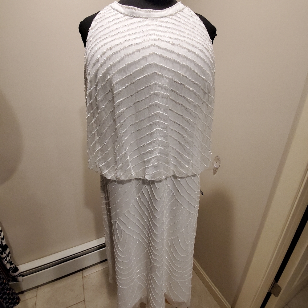 Adriana Papell white sequin dress